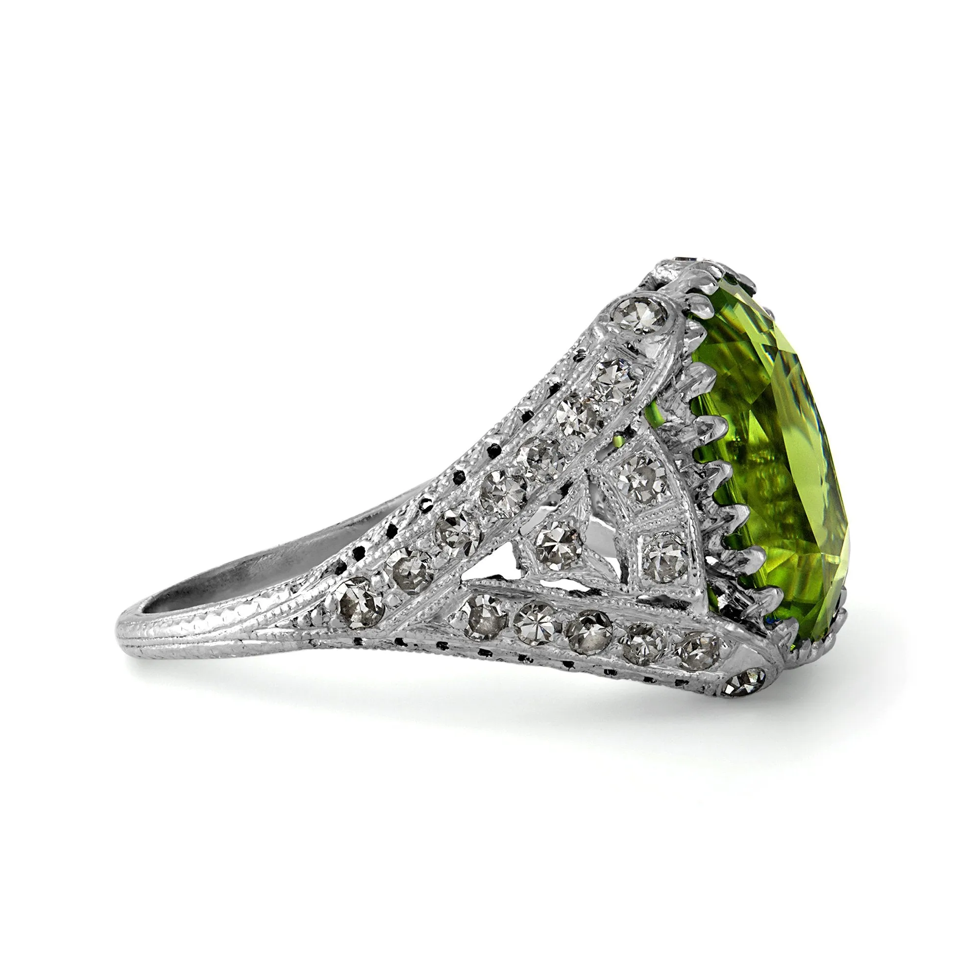 Edwardian GIA 7.87ct PERIDOT & DIAMOND Platinum Antique Vintage Ring