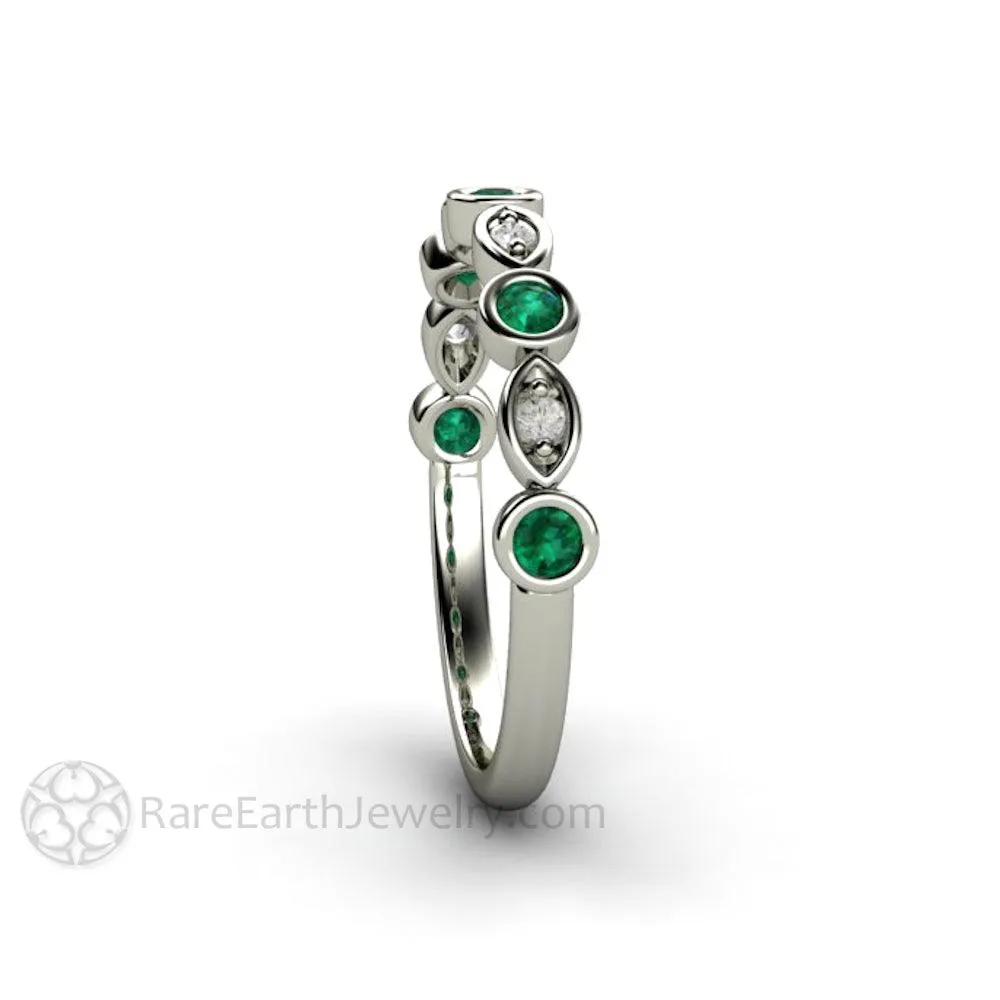 Emerald and Diamond Ring May Birthstone Anniversary Band or Stacking Ring