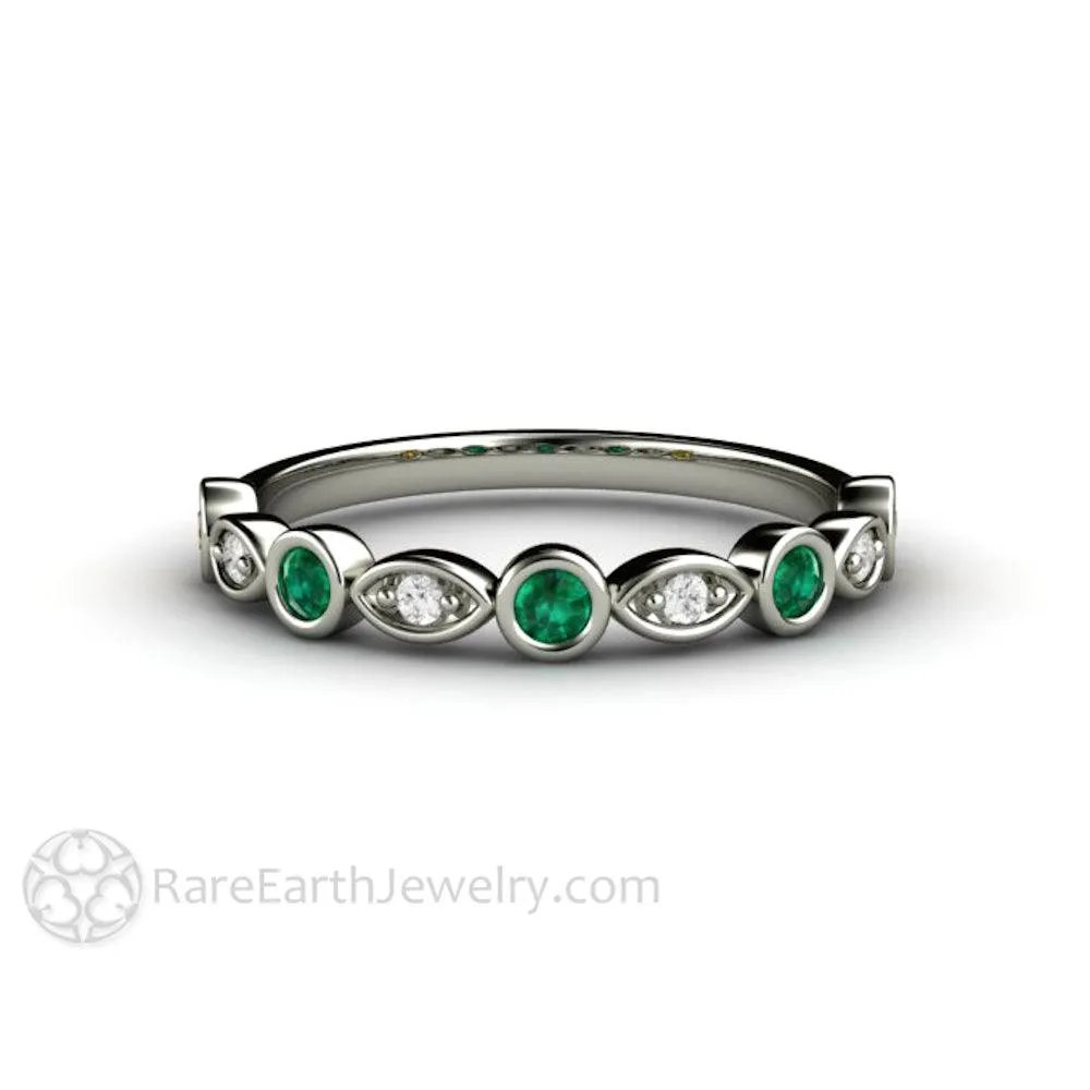 Emerald and Diamond Ring May Birthstone Anniversary Band or Stacking Ring