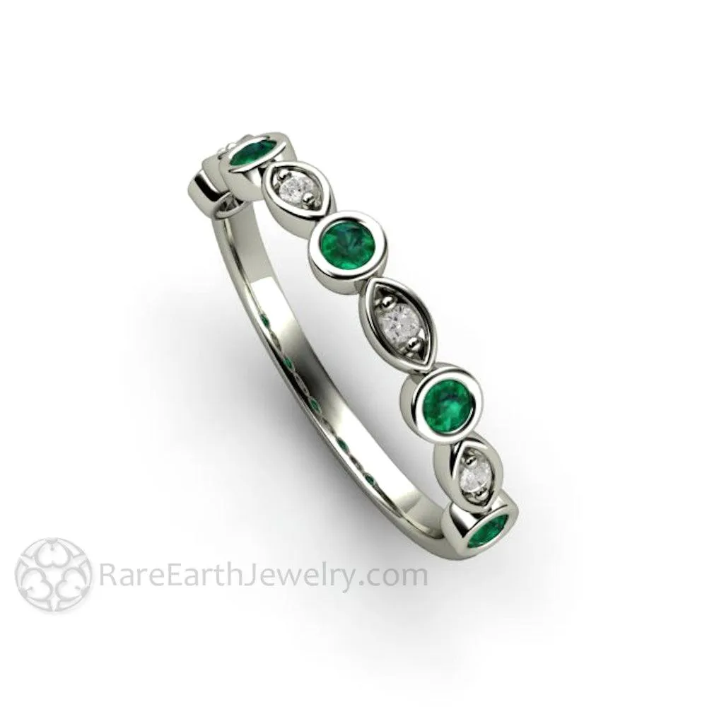 Emerald and Diamond Ring May Birthstone Anniversary Band or Stacking Ring