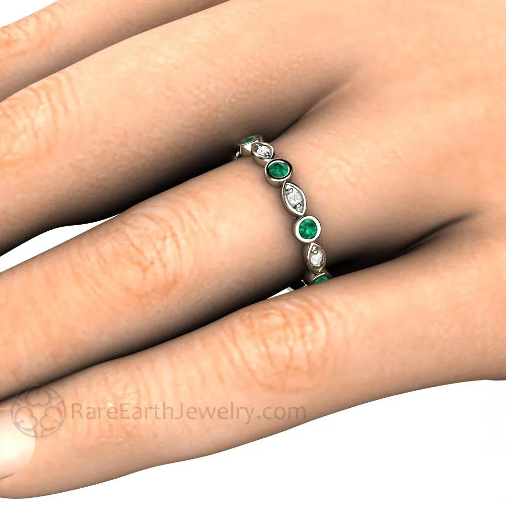 Emerald and Diamond Ring May Birthstone Anniversary Band or Stacking Ring