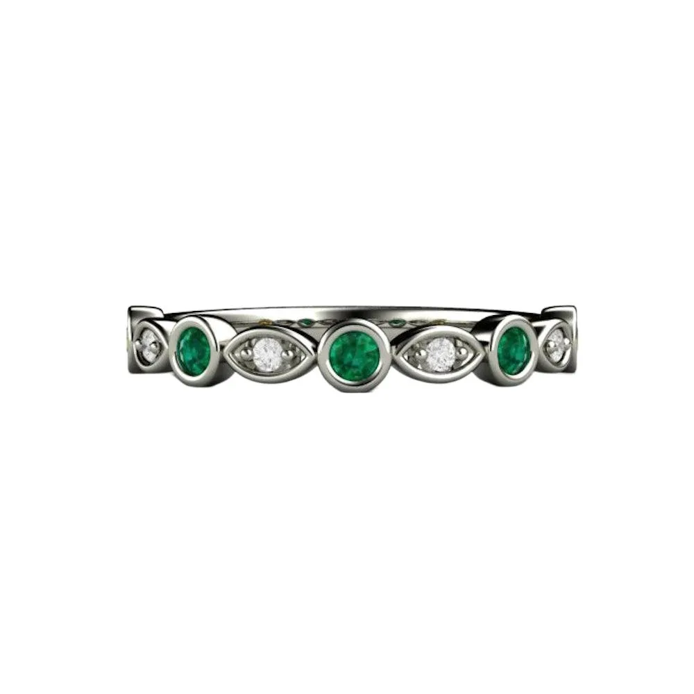 Emerald and Diamond Ring May Birthstone Anniversary Band or Stacking Ring