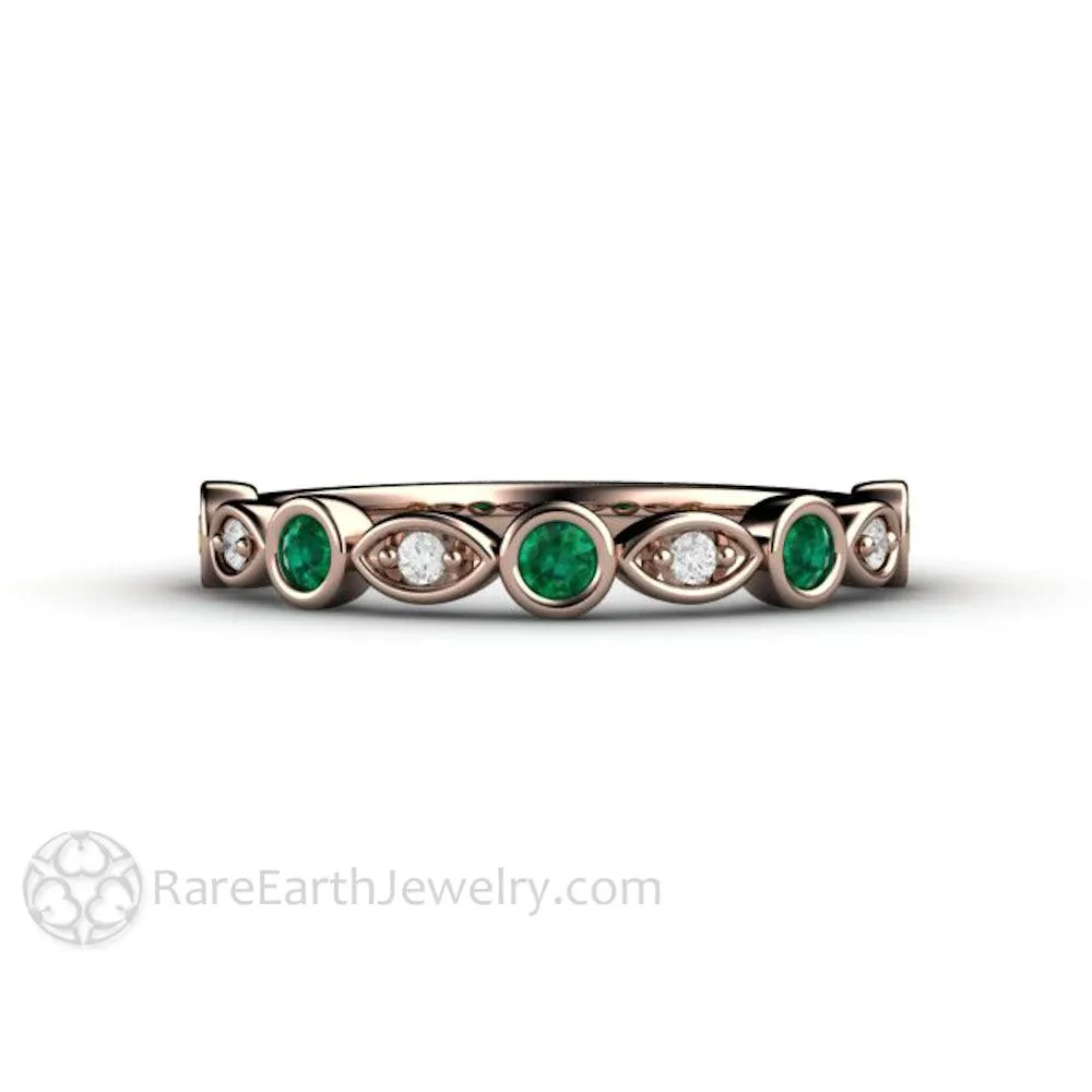 Emerald and Diamond Ring May Birthstone Anniversary Band or Stacking Ring