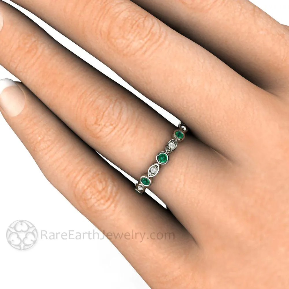 Emerald and Diamond Ring May Birthstone Anniversary Band or Stacking Ring