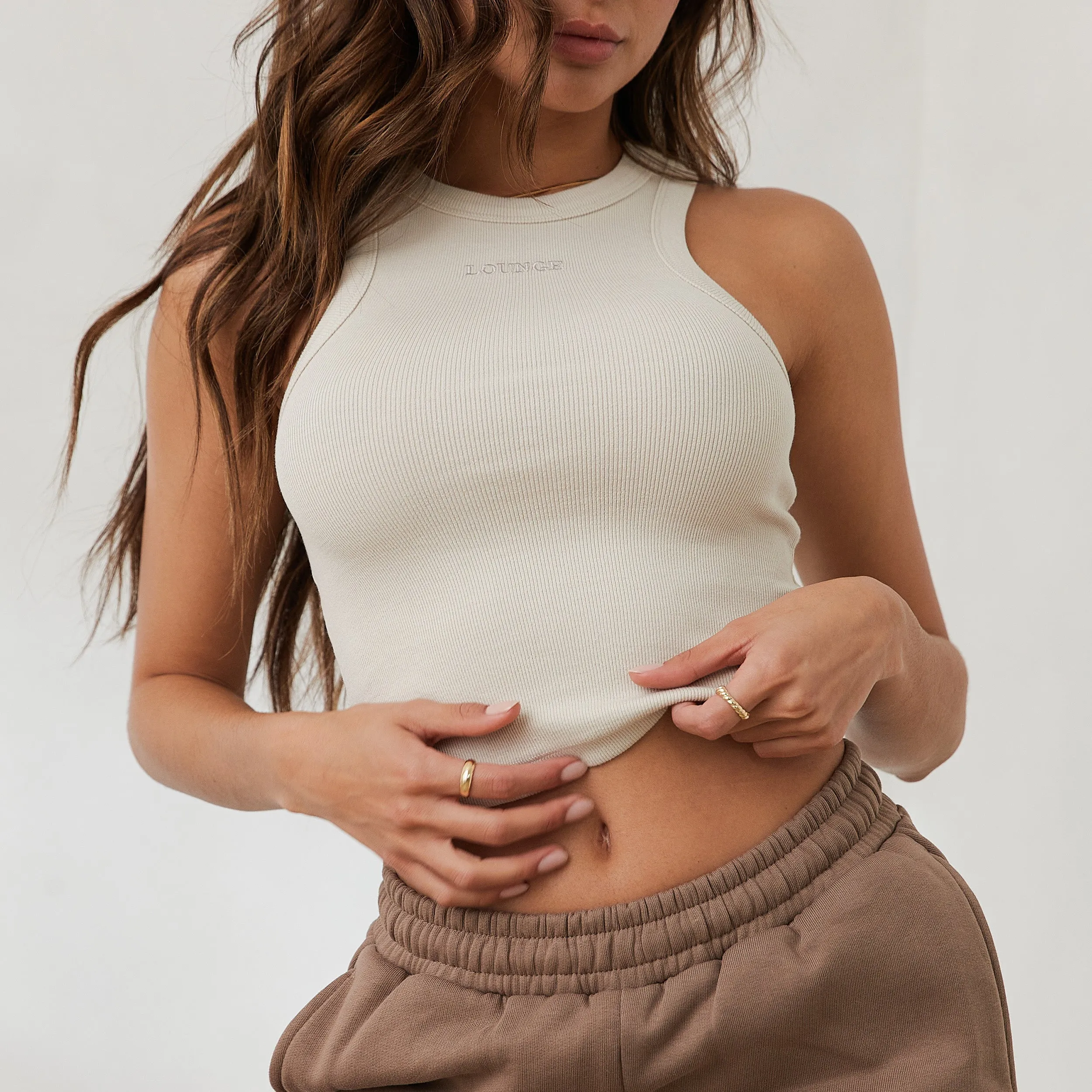 Essential Ribbed Racerback Top - Cream