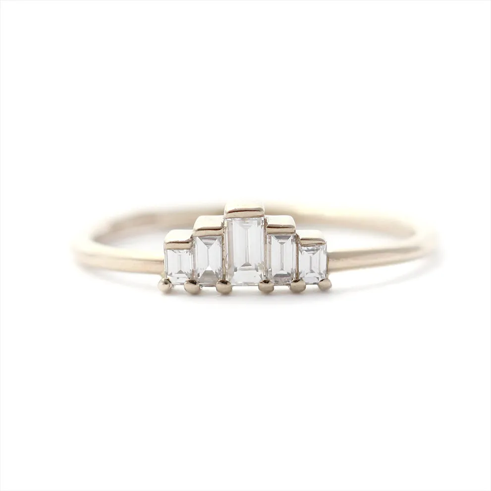 Five Baguette Diamonds Engagement Ring - 0.25 Carat Diamond Ring