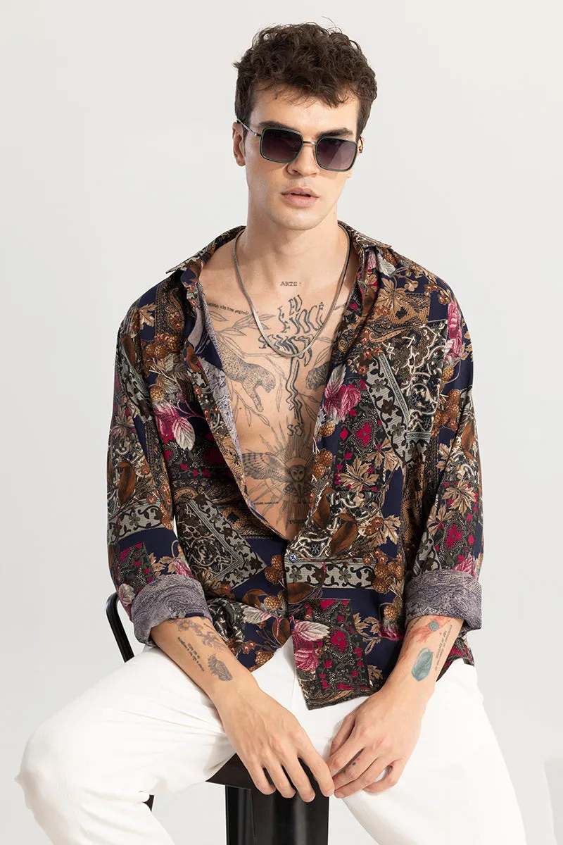 Floral Artistry Brown Shirt