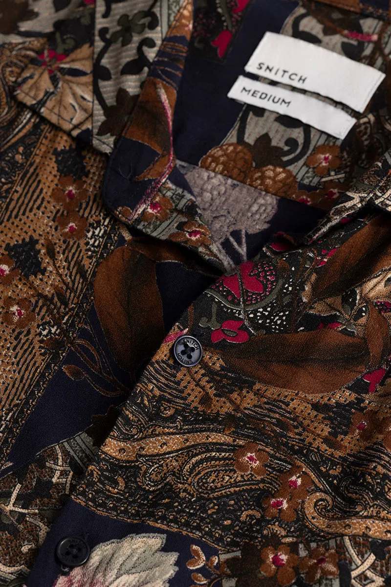 Floral Artistry Brown Shirt