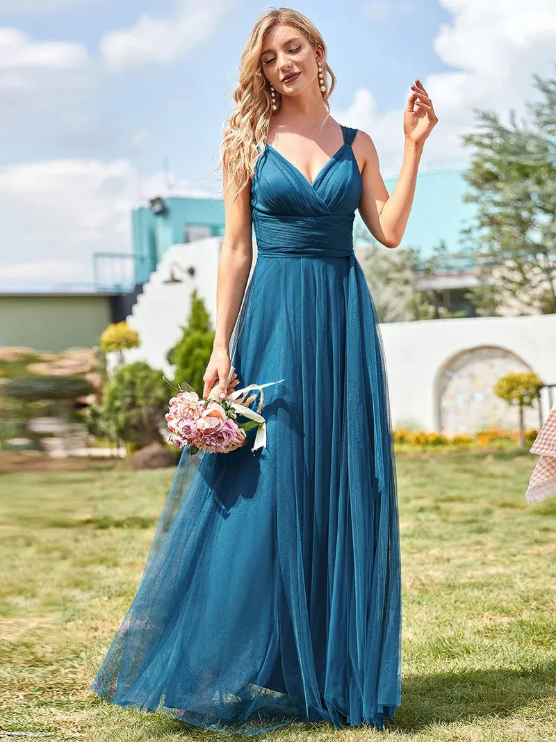 Flowy Tulle V-Neck Bridesmaid Dress