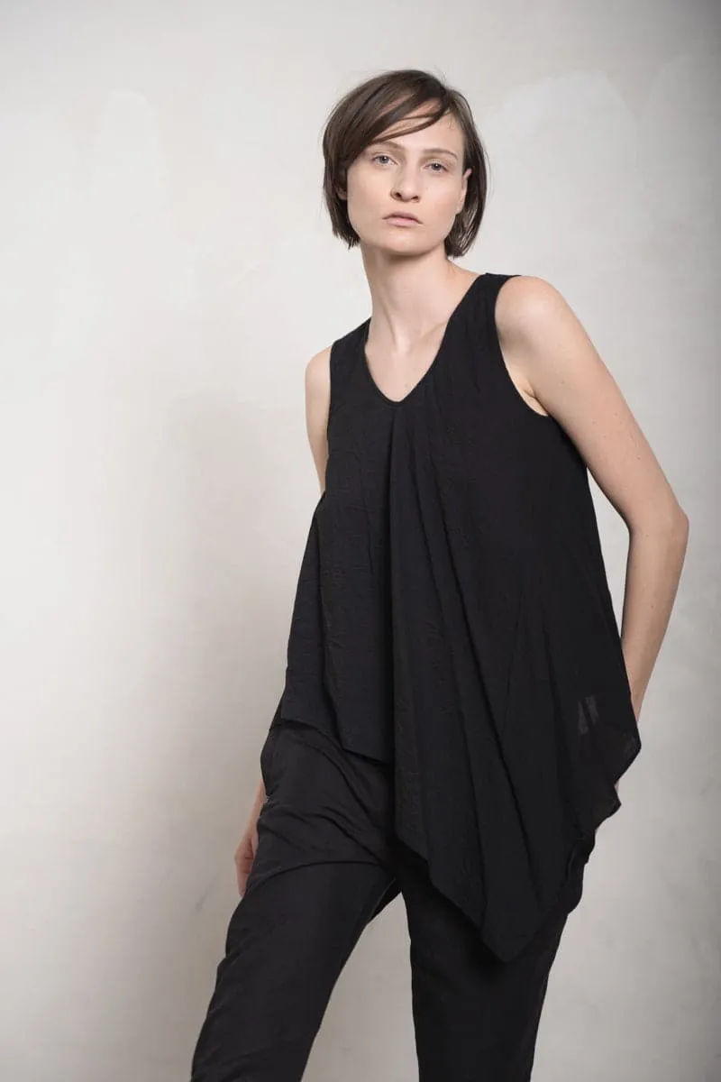 Forme d'Expression | DS045 Kerchief Tank Top | Schwarzes Damen Tank Top aus Baumwolle