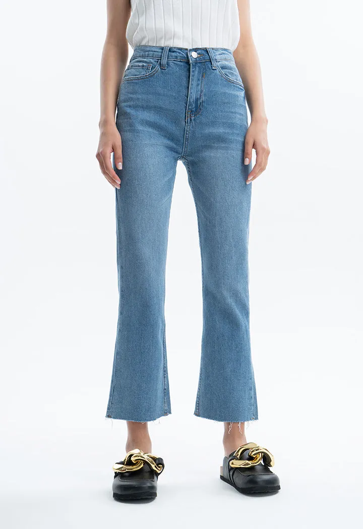 Frayed Hem Solid Jeans