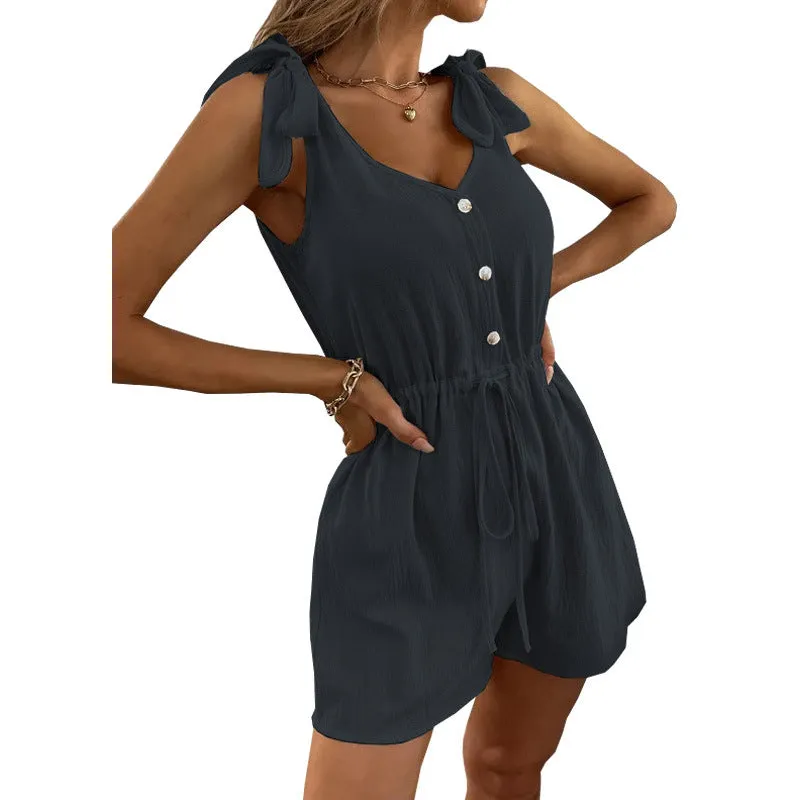 Front Buttons V Neck  Romper