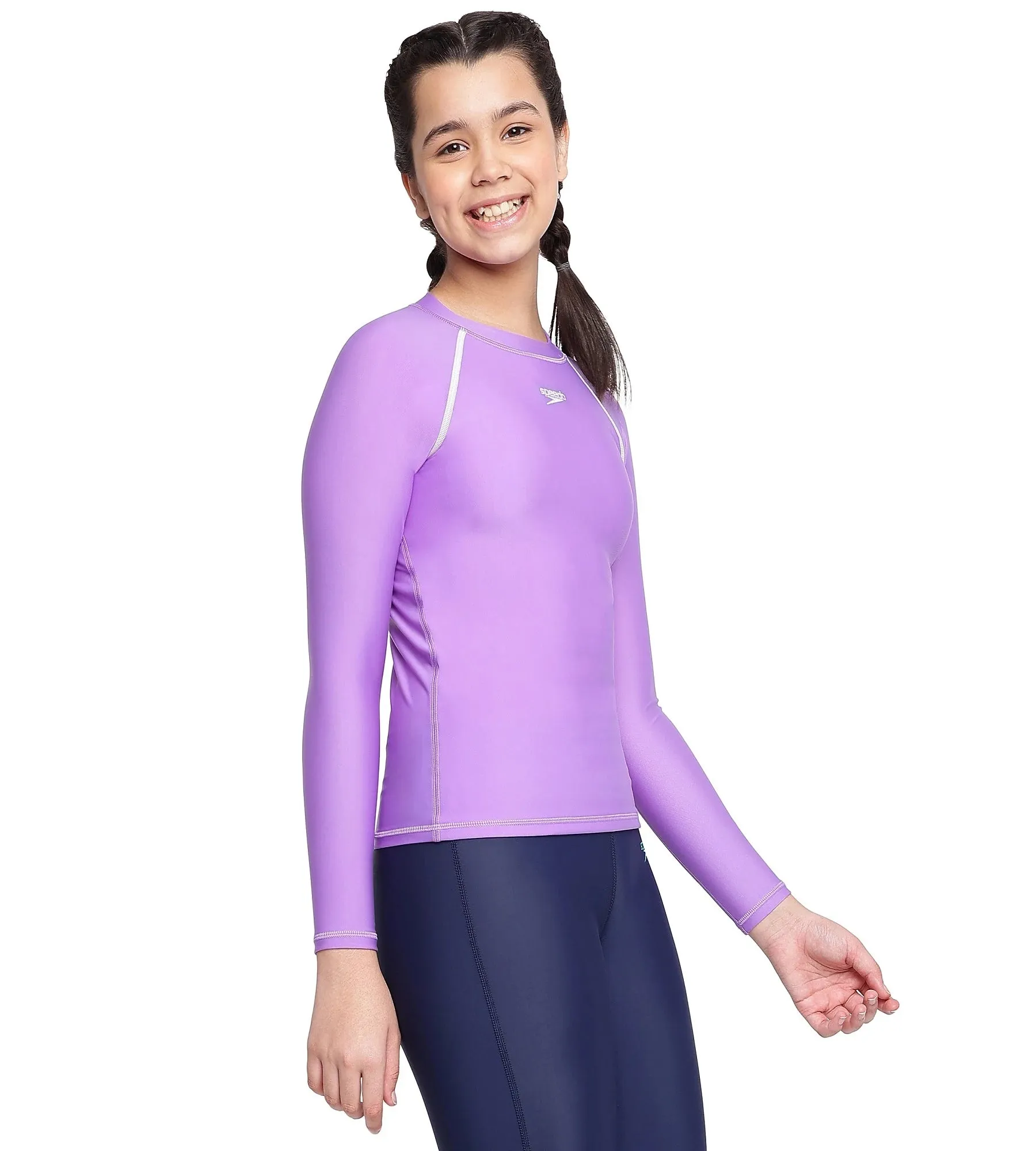 Girl's Solid Long Sleeve Suntop - Miami Lilac  &  White