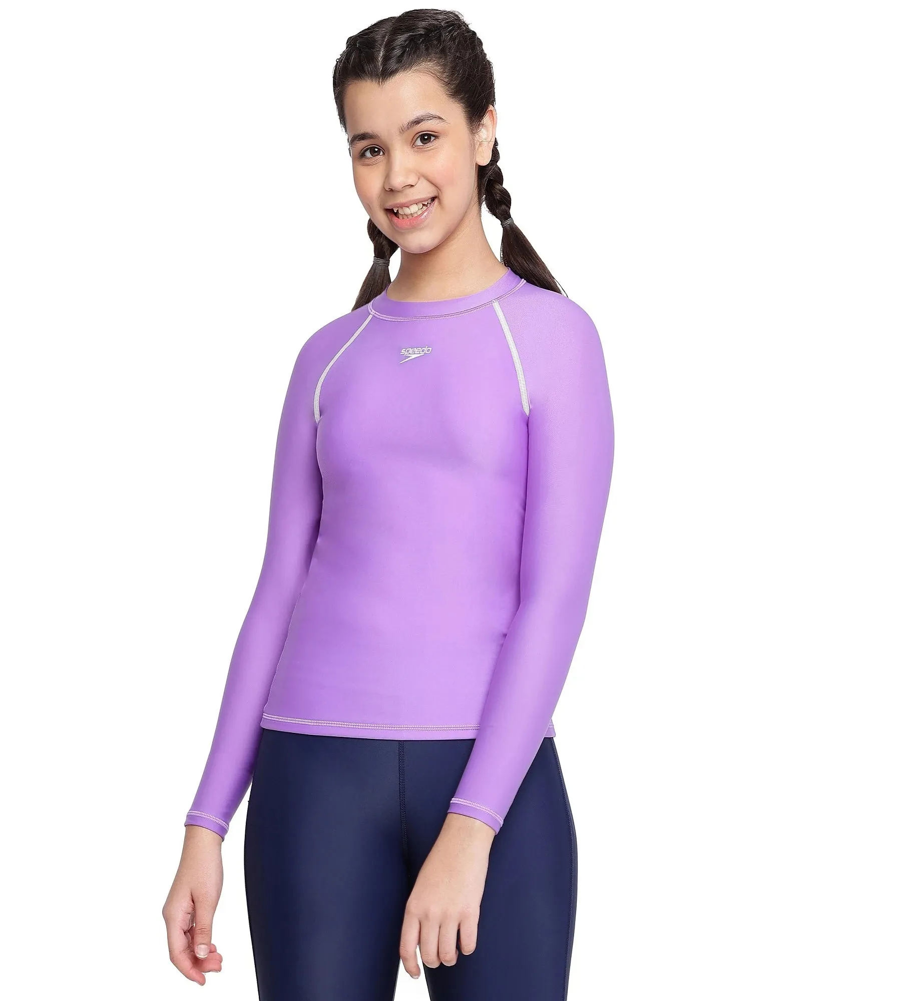 Girl's Solid Long Sleeve Suntop - Miami Lilac  &  White