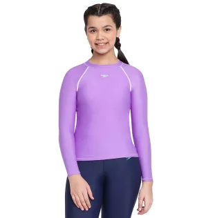 Girl's Solid Long Sleeve Suntop - Miami Lilac  &  White