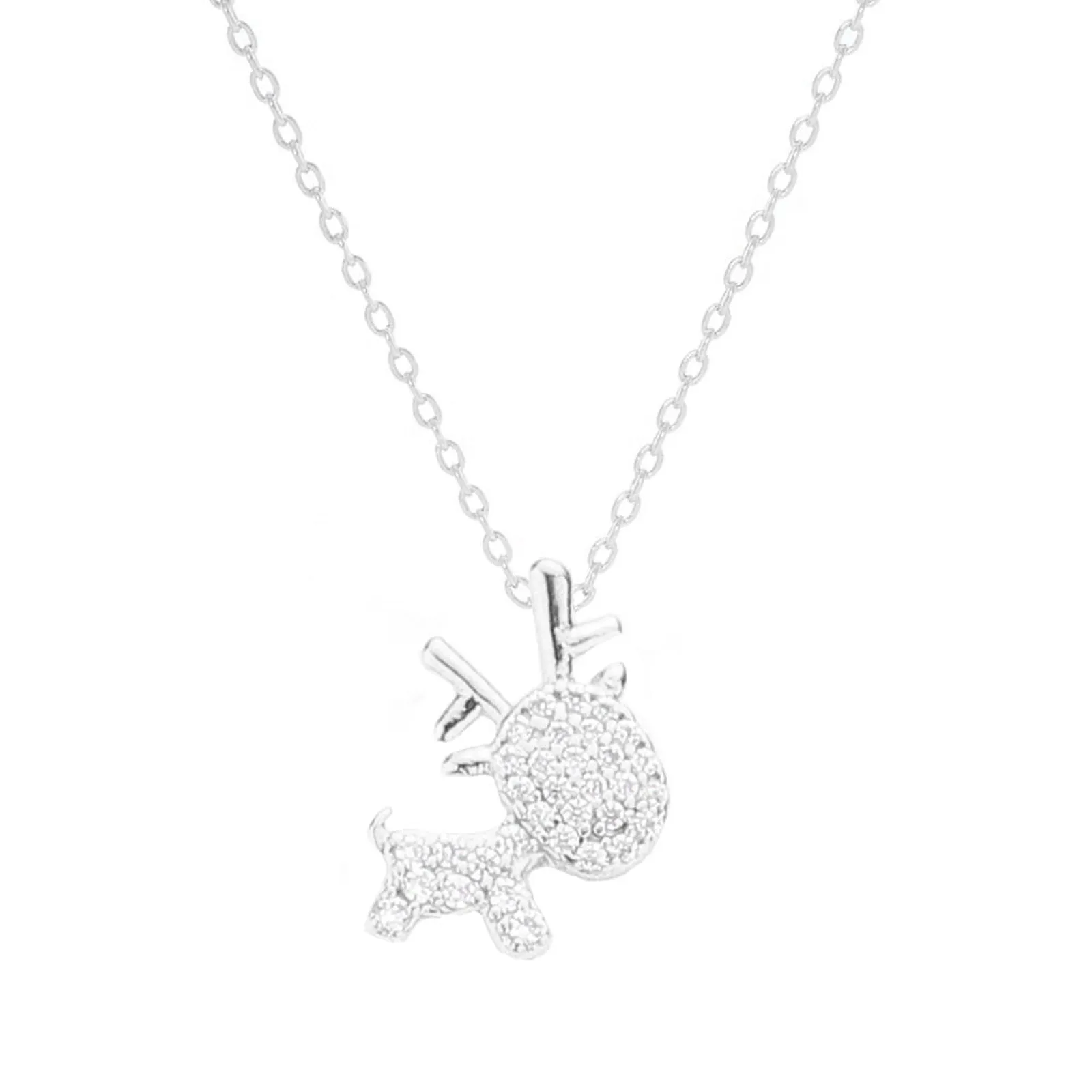 Gold Dipped CZ Reindeer Pendant Necklace