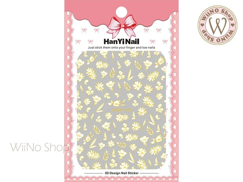 Gold Line White Flower Adhesive Nail Art Sticker - 1 pc (HAXX-002)