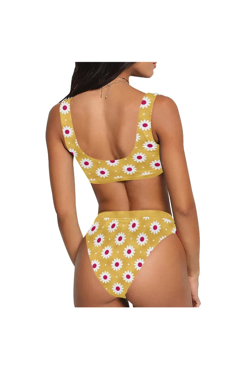 Golden Daisy Sport Top & High-Waist Bikini Swimsuit