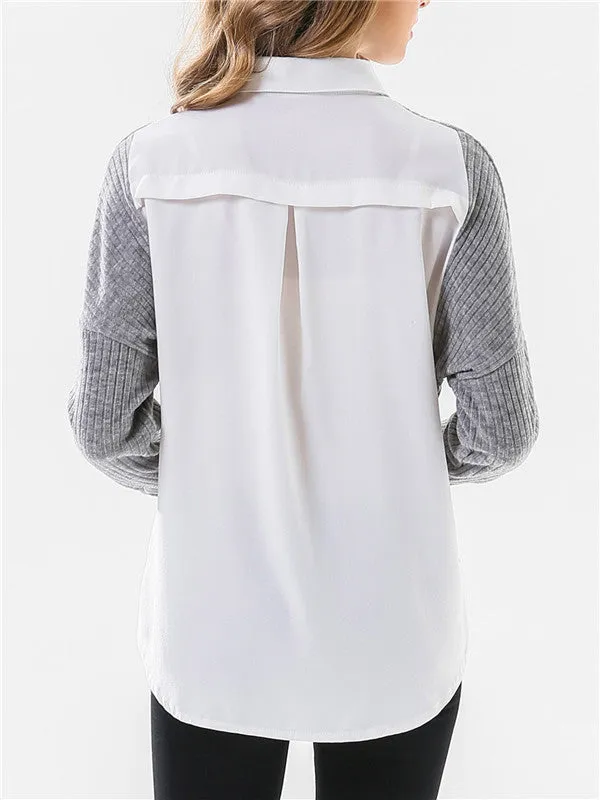 Gray stitching White Long-sleeved Shirt