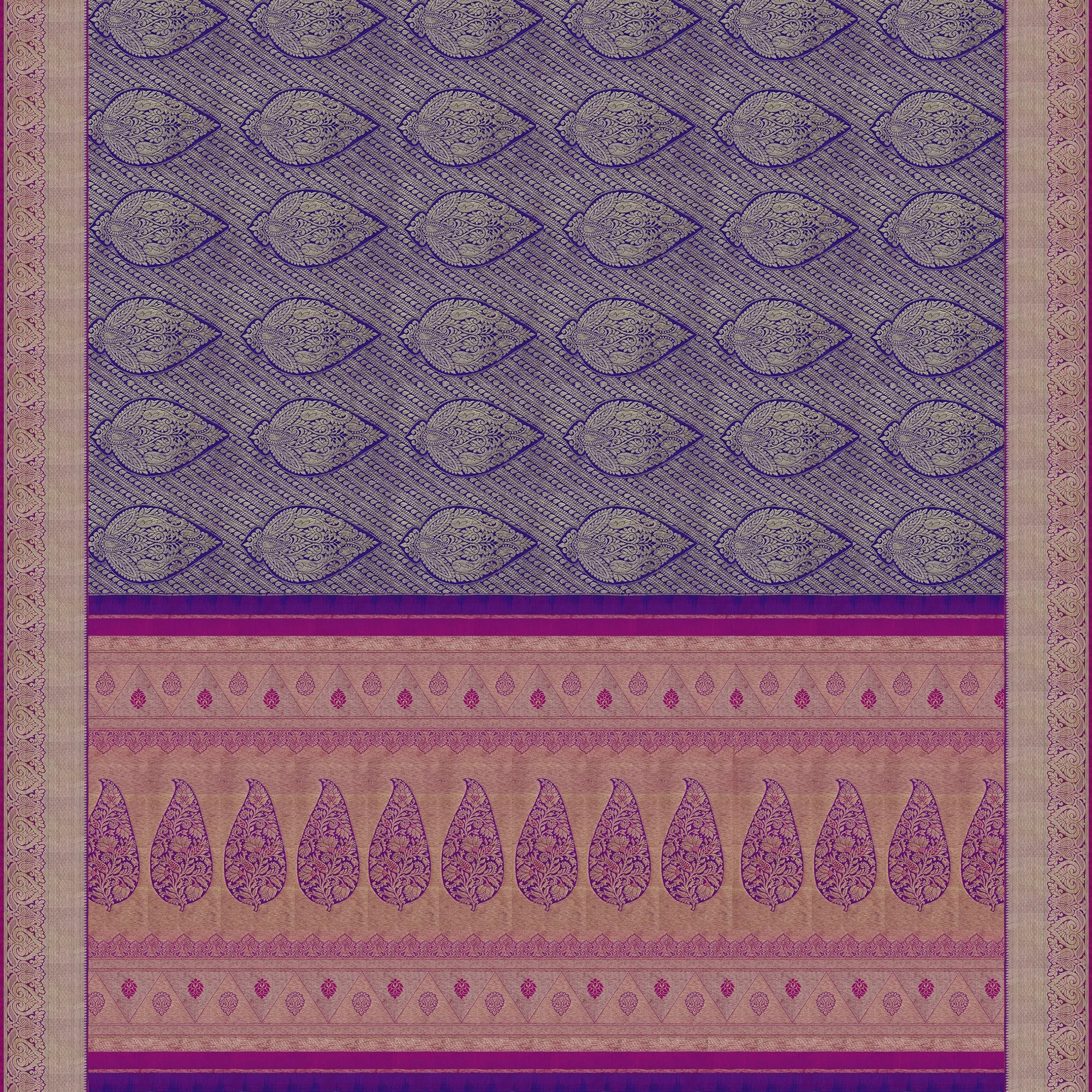 Handwoven Blue with Purple Kanjivaram Silk Saree - 331N007881DSA