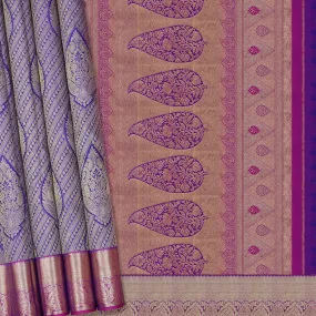 Handwoven Blue with Purple Kanjivaram Silk Saree - 331N007881DSA