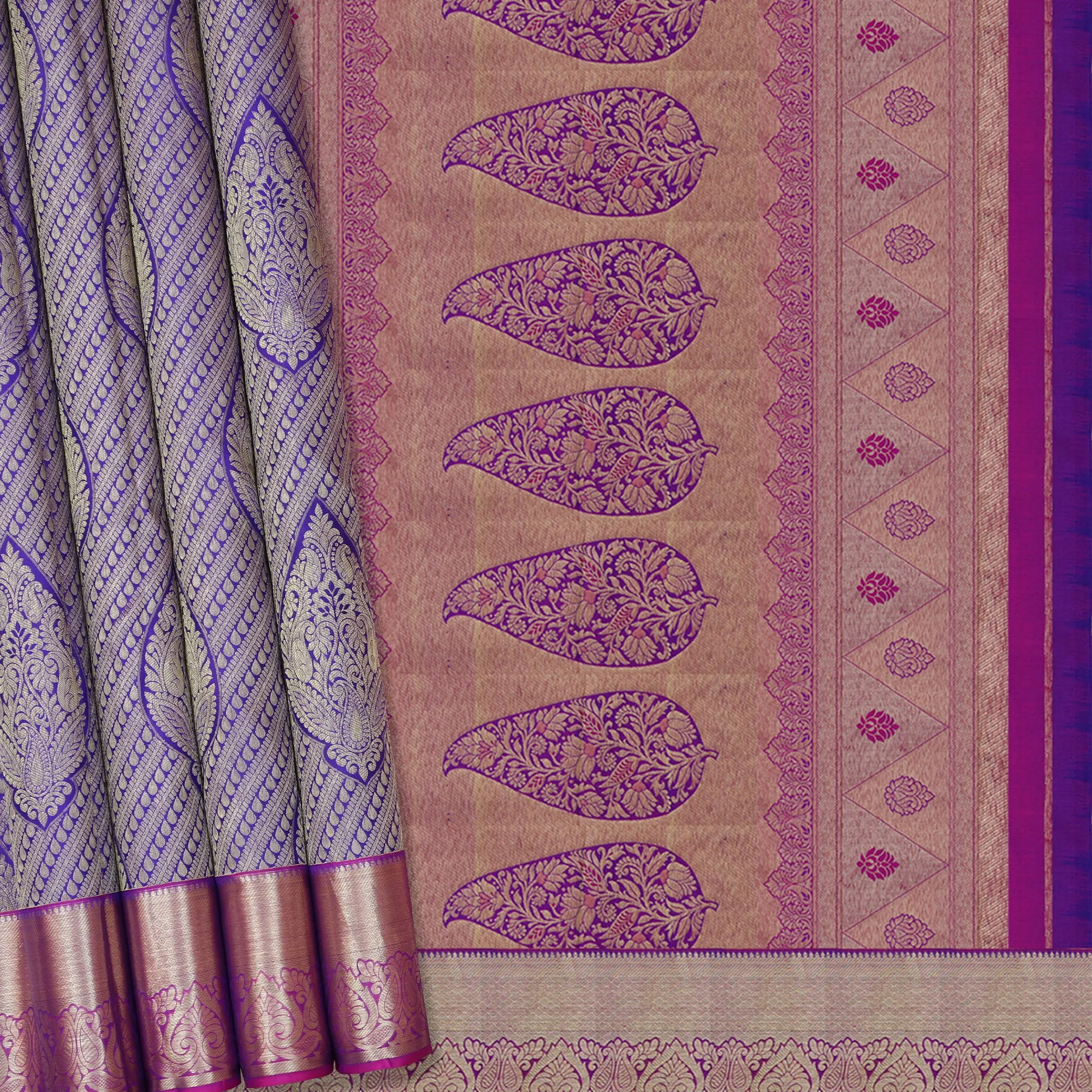 Handwoven Blue with Purple Kanjivaram Silk Saree - 331N007881DSA