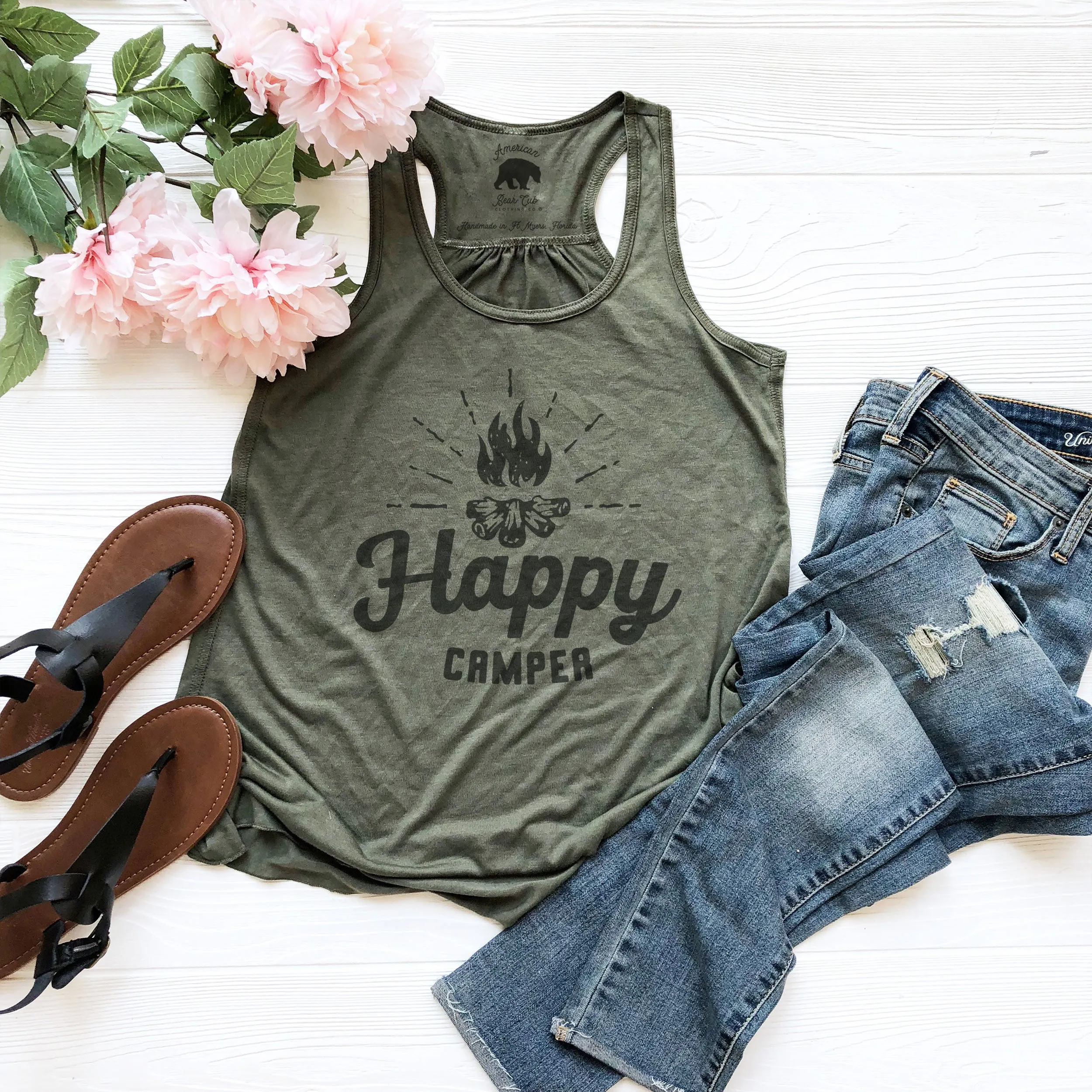 Happy Camper flowy racerback tank tops