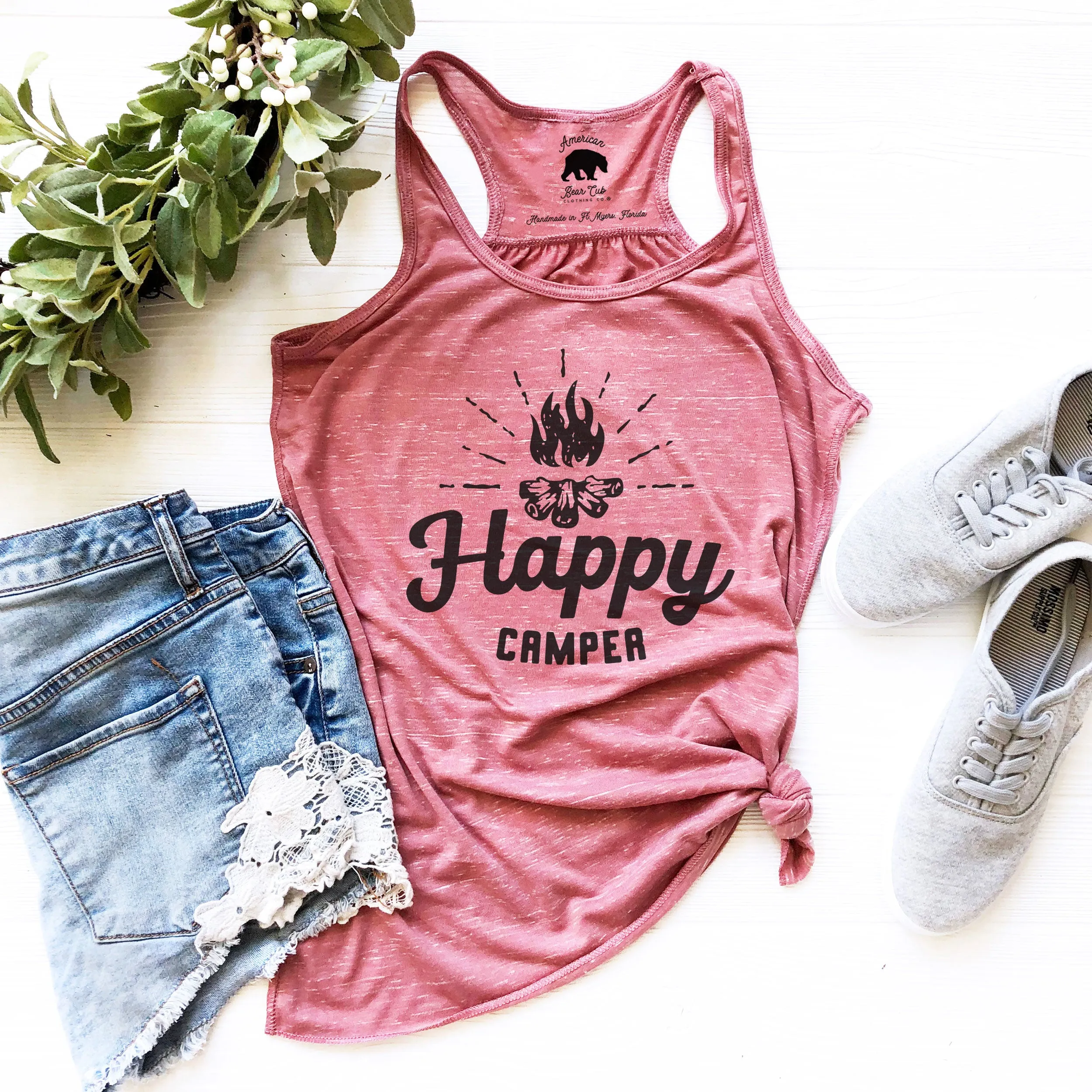 Happy Camper flowy racerback tank tops