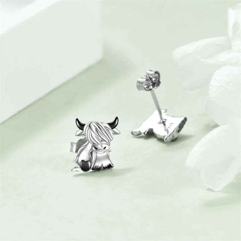 Highland Cow Earrings Sterling Silver Scottish Highland Cow Stud Earrings Jewelry Gifts for Women Girls