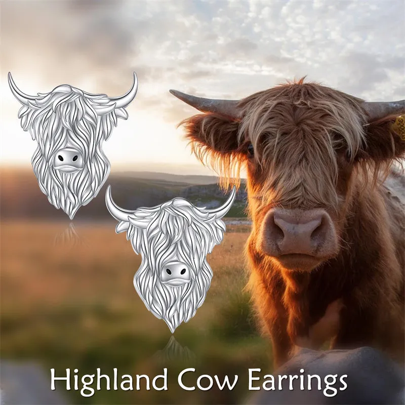 Highland Cow Earrings Sterling Silver Scottish Highland Cow Stud Earrings Jewelry Gifts for Women Girls