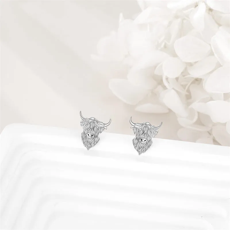 Highland Cow Earrings Sterling Silver Scottish Highland Cow Stud Earrings Jewelry Gifts for Women Girls