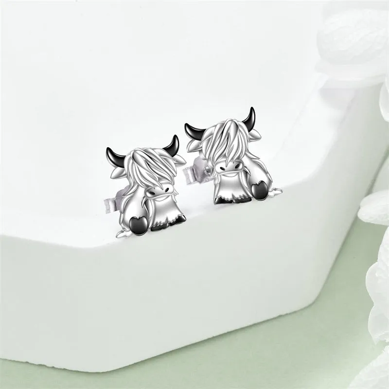 Highland Cow Earrings Sterling Silver Scottish Highland Cow Stud Earrings Jewelry Gifts for Women Girls