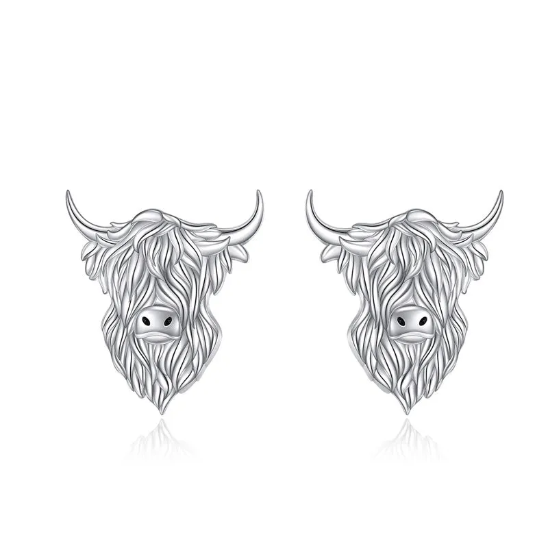 Highland Cow Earrings Sterling Silver Scottish Highland Cow Stud Earrings Jewelry Gifts for Women Girls