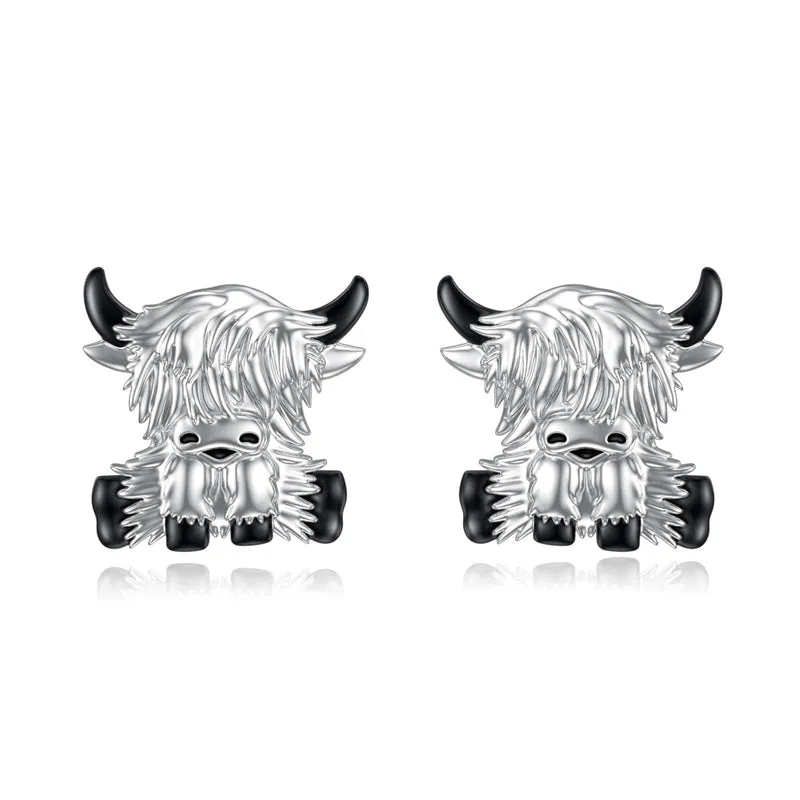 Highland Cow Earrings Sterling Silver Scottish Highland Cow Stud Earrings Jewelry Gifts for Women Girls