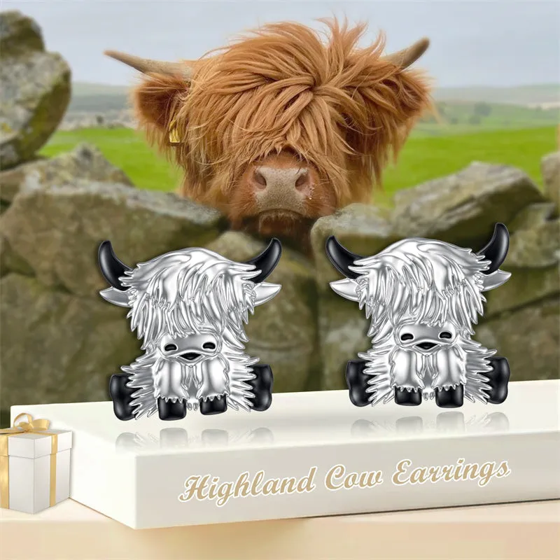 Highland Cow Earrings Sterling Silver Scottish Highland Cow Stud Earrings Jewelry Gifts for Women Girls