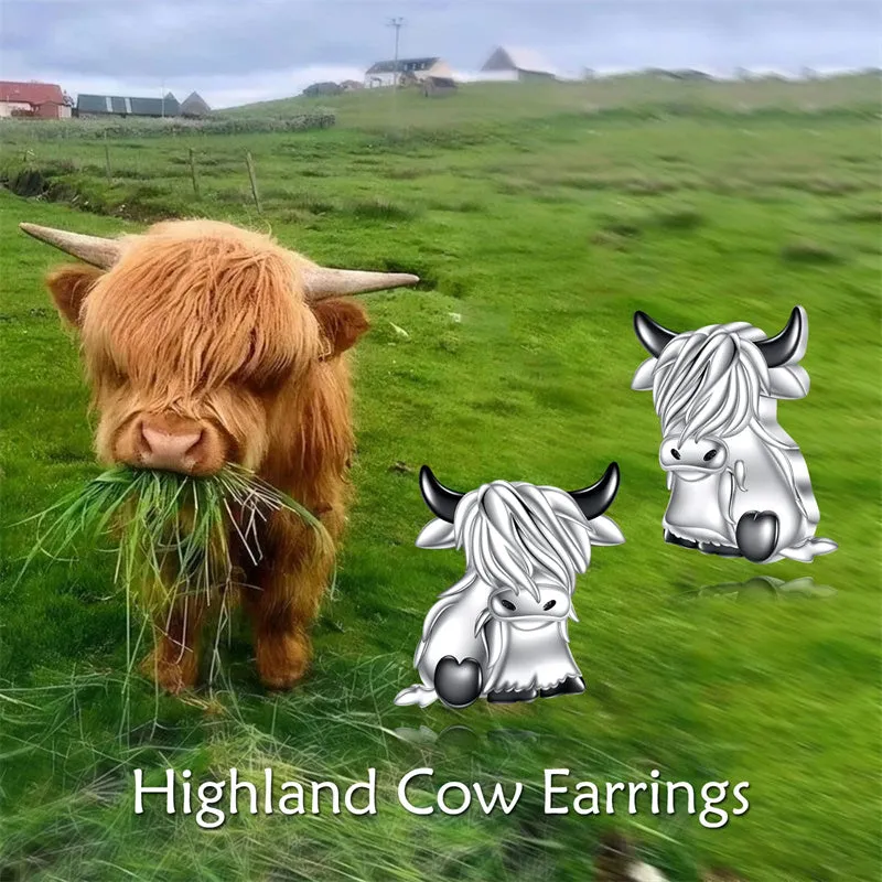 Highland Cow Earrings Sterling Silver Scottish Highland Cow Stud Earrings Jewelry Gifts for Women Girls