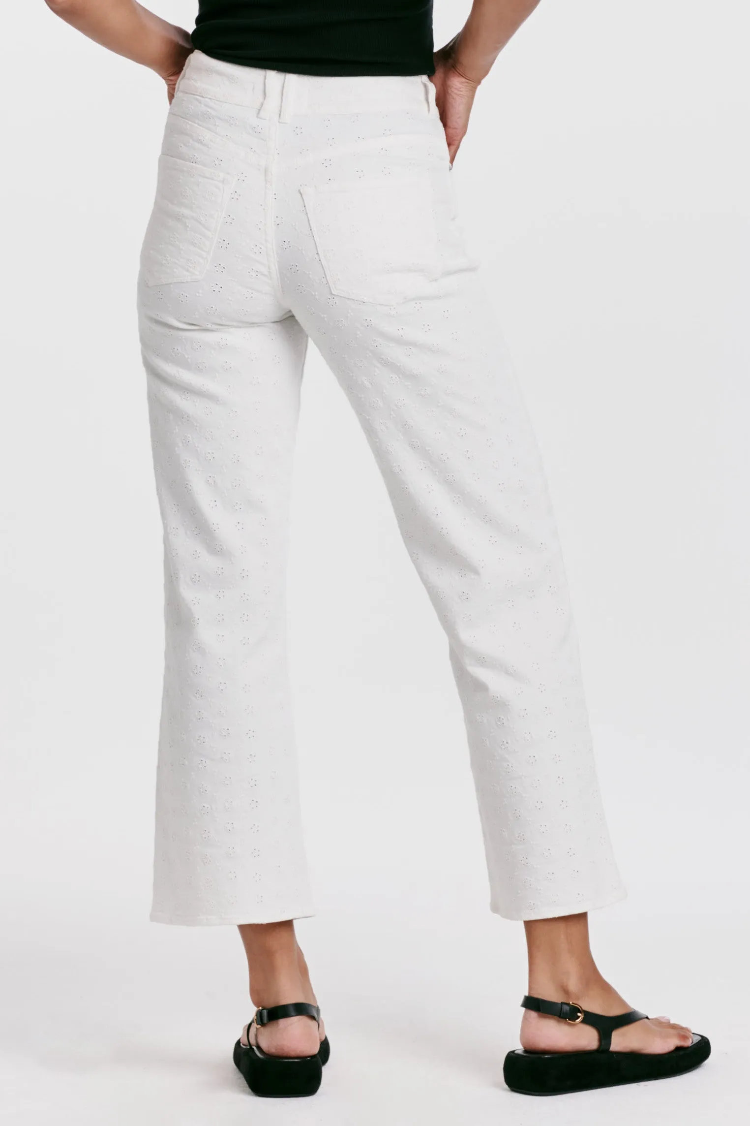 Holly Super High Rise Wide Hem Straight Jeans White Pointelle