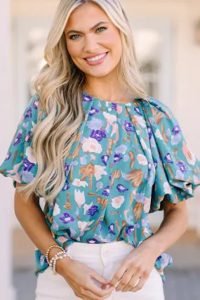 How It Feels Teal Blue Floral Blouse