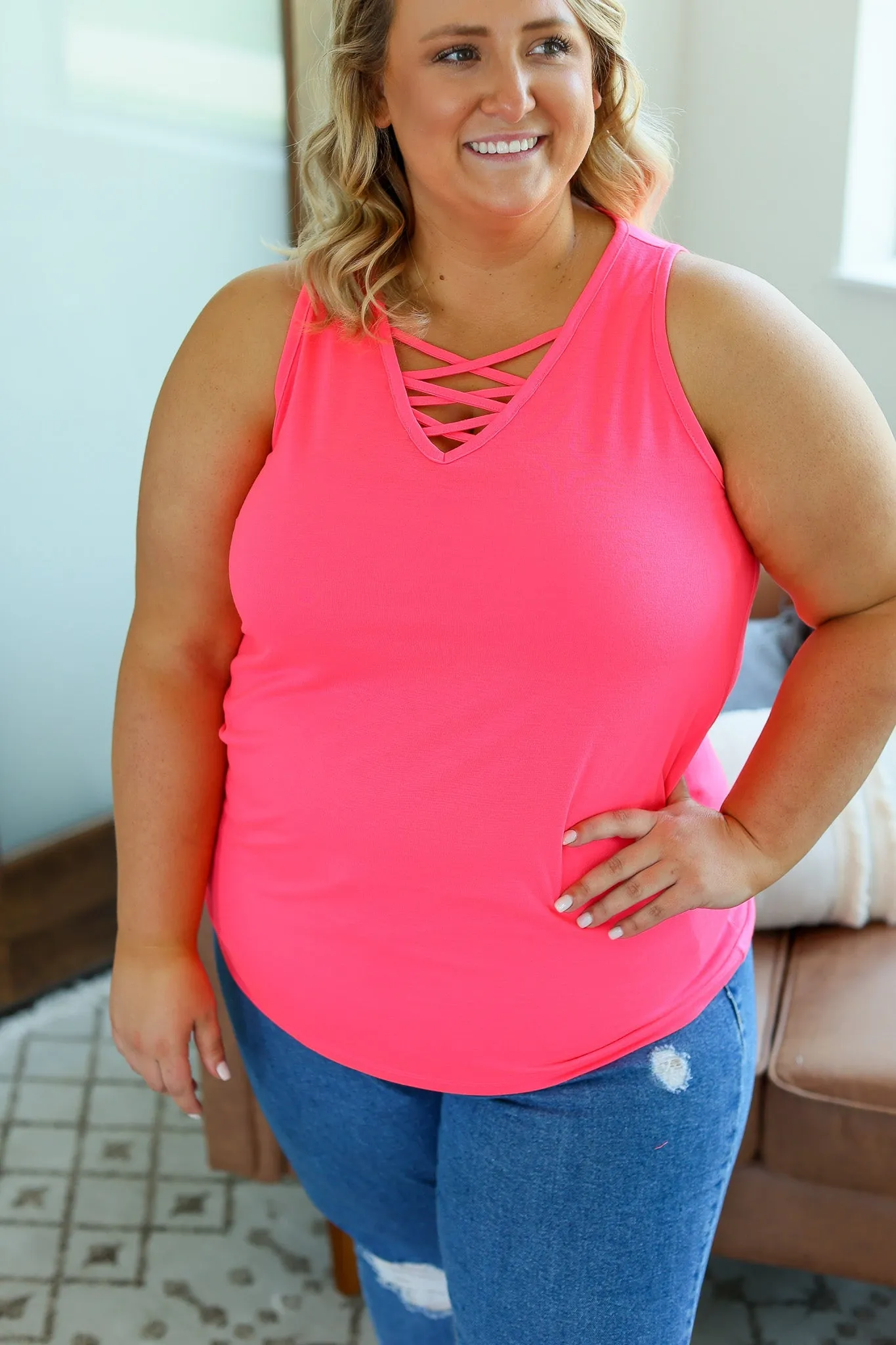 IN STOCK Criss Cross Tank - Neon Pink