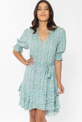 Isabella Sage Floral SS Frill Hem Dress