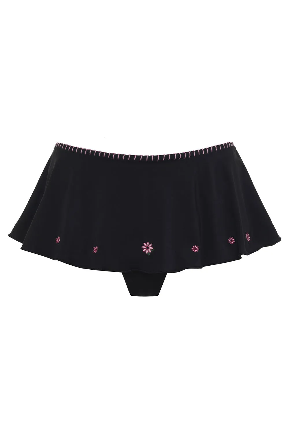 Izabella Embroidered Swim Skirt Bikini Bottom - Sea Fairy Black