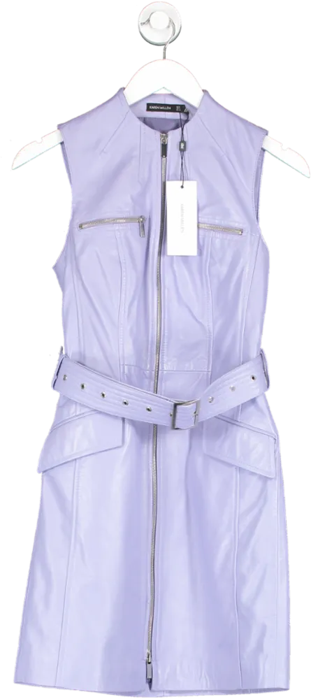 Karen Millen Purple Leather Zip Through Biker Mini Dress UK 8