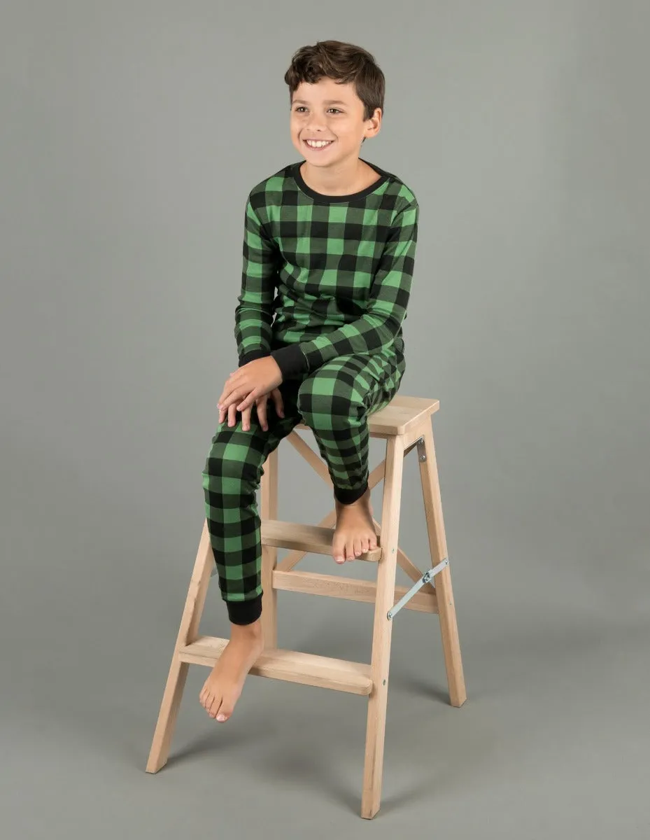 Kids Black & Green Plaid Cotton Pajamas