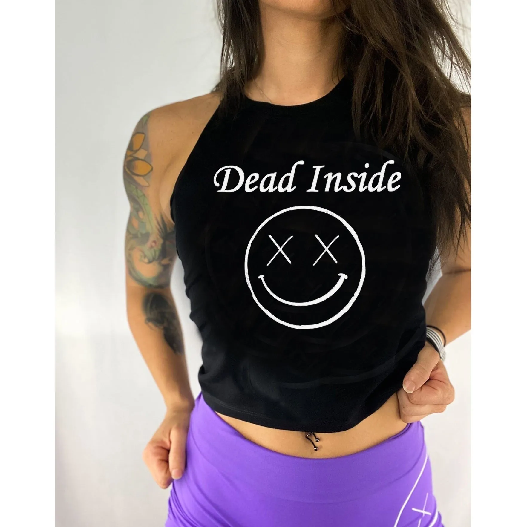 Ladies "Dead Inside" Flowy Racerback Crop Tank