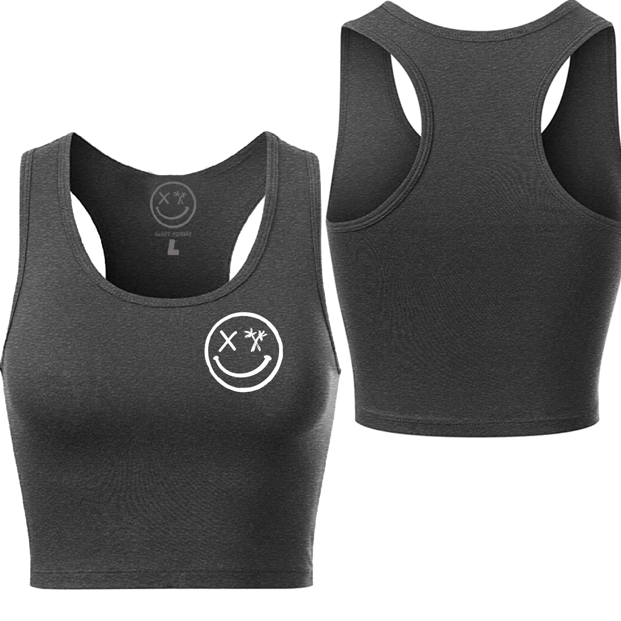 Ladies "Spliced Smile" Racerback Crop Tank | Basic