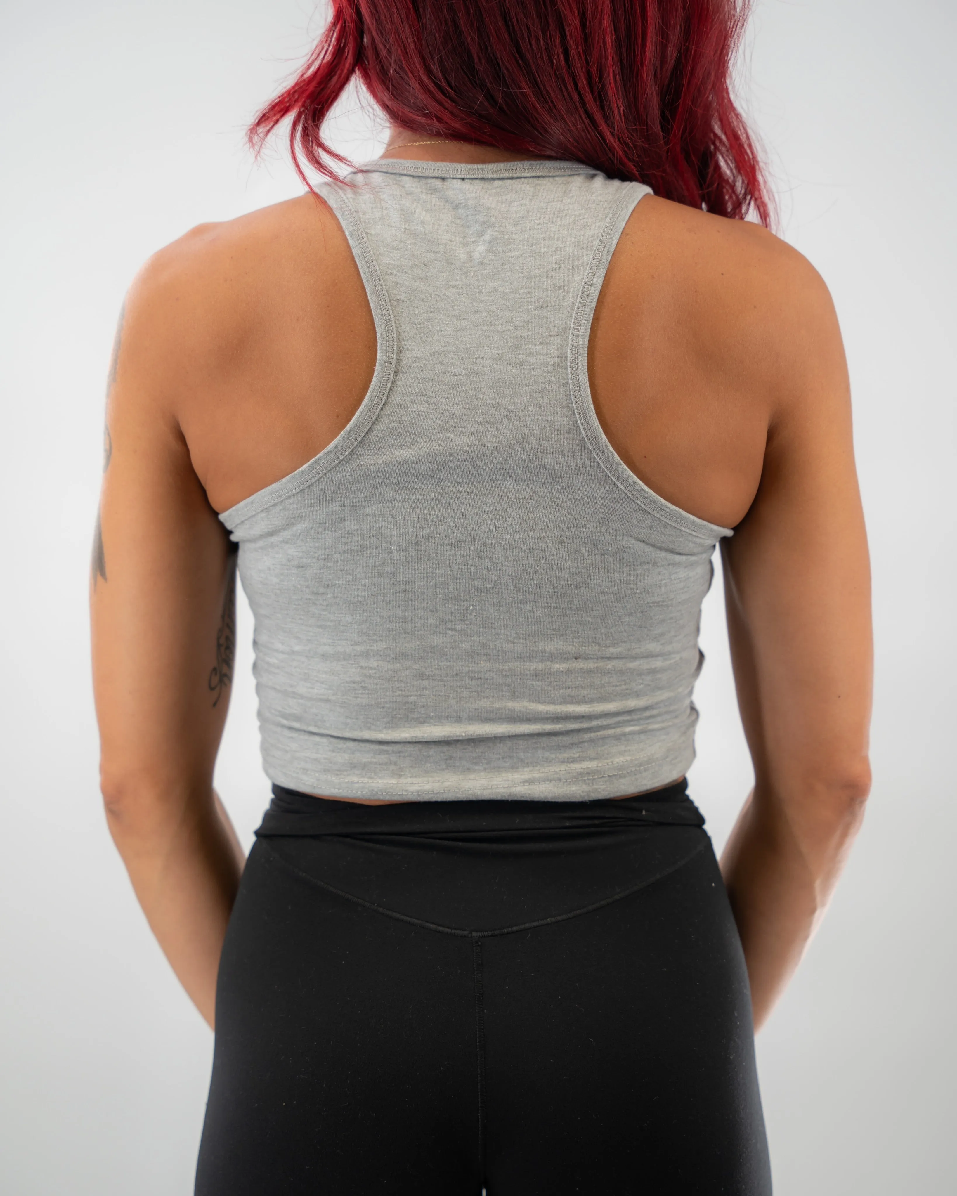 Ladies "Spliced Smile" Racerback Crop Tank | Basic