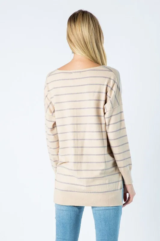 Lambs Ear Soft Sweater in Camel Stripe