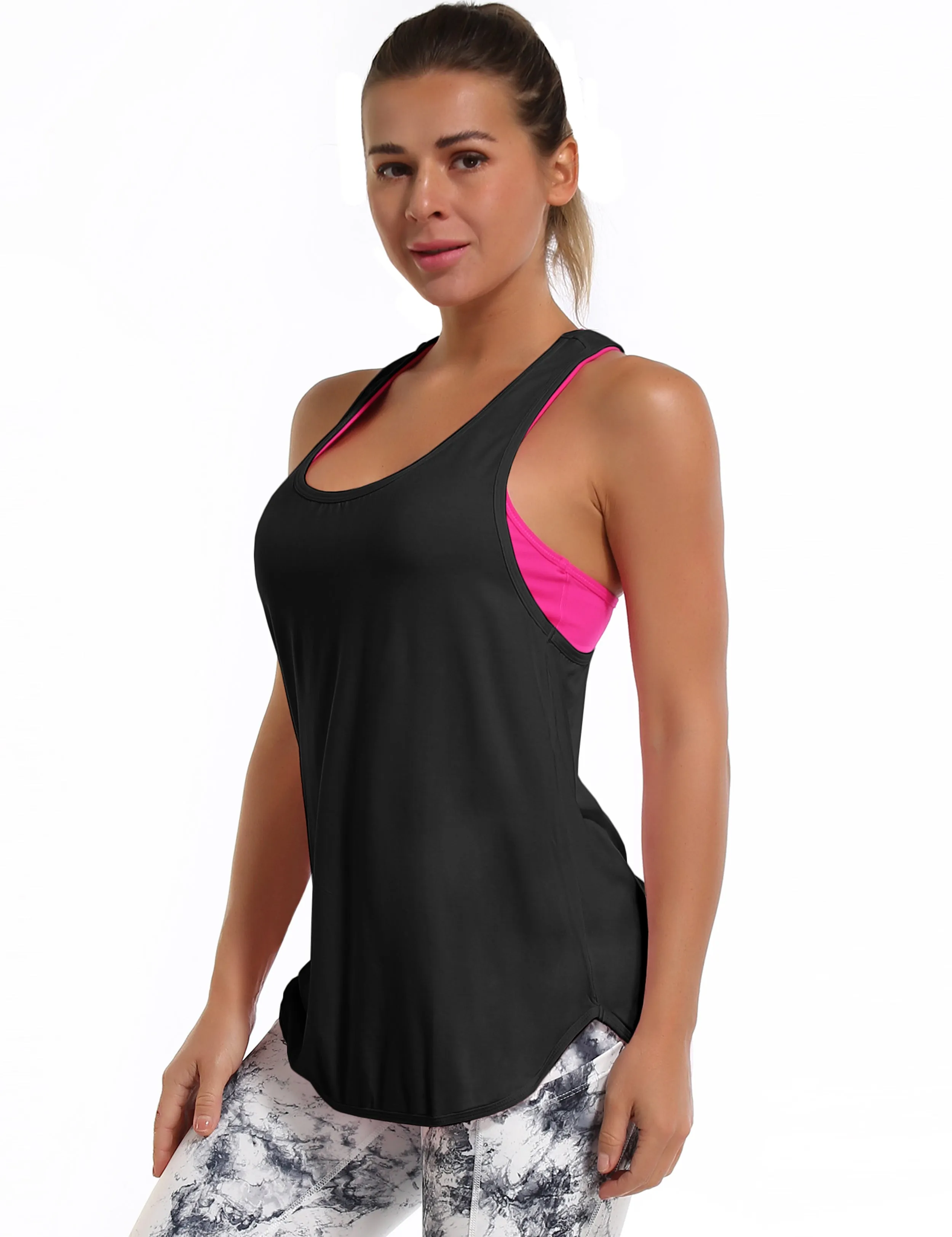 Loose Fit Racerback Tank Top black_yogastudio