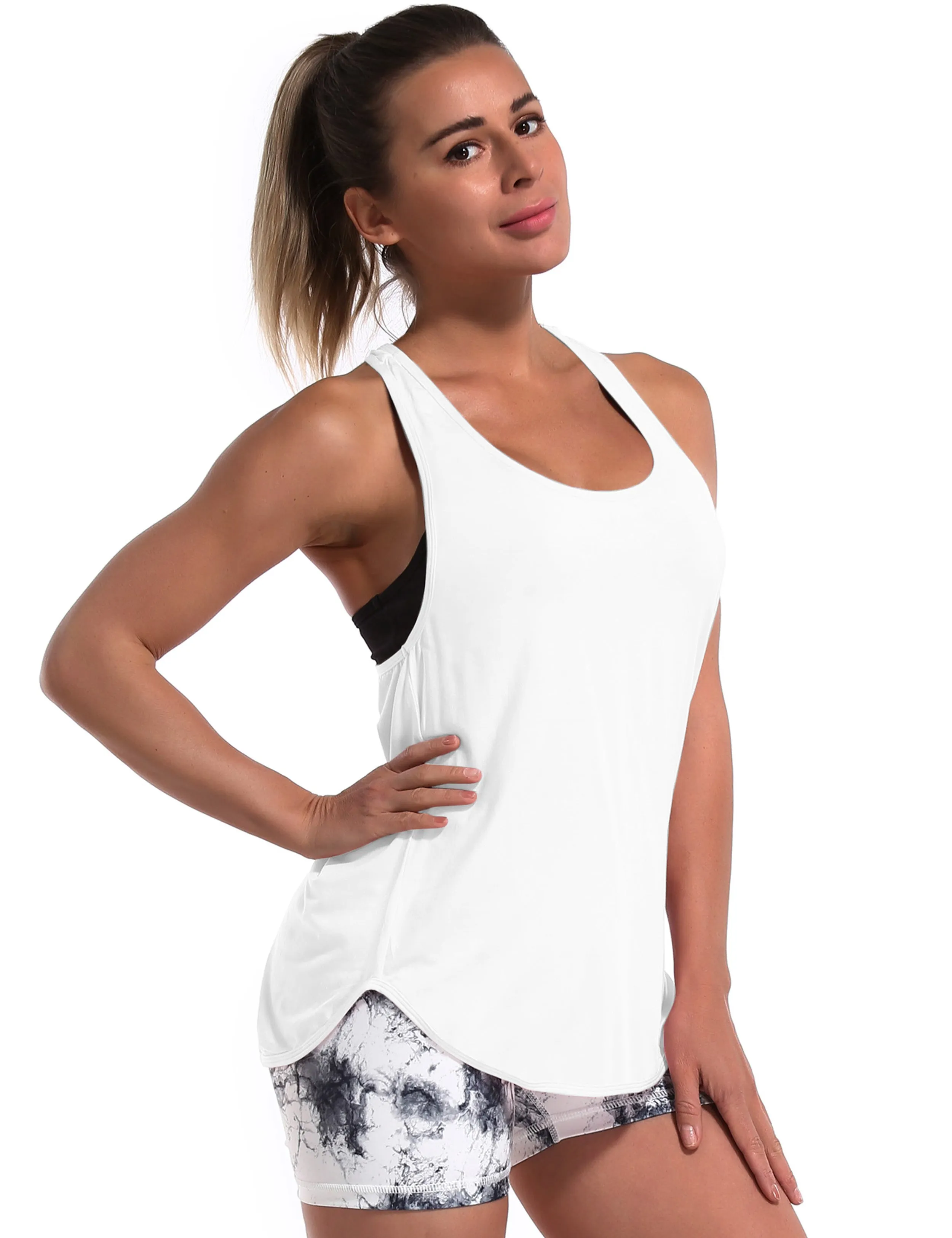 Loose Fit Racerback Tank Top white