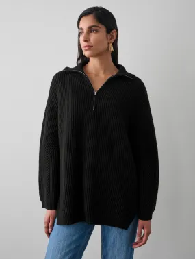 MERINO BLEND RIBBED HALF ZIP TUNIC